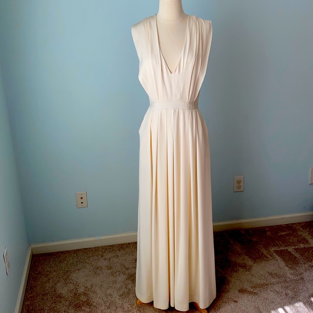 Salvatore Ferragamo beige cream long silk dress